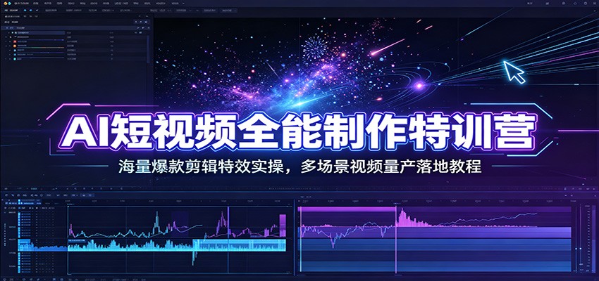 AI短视频全能制作特训营:海量爆款剪辑特效实操,多场景视频量产落地教程-源创文化-无心创作
