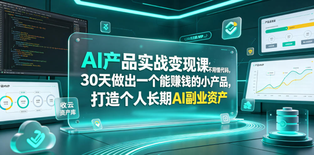 AI产品实战变现课，不用懂代码，30天做出一个能賺钱的小产品，打造个人长期AI副业资产-源创文化-无心创作