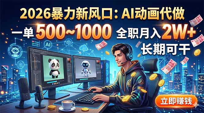 2026暴力新风口:AI动画代做,一单500~1000,全职月入2W+,长期可干-源创文化-无心创作