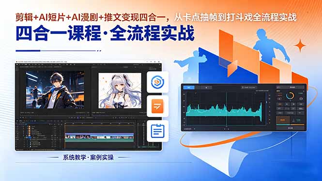 剪辑+AI短片+AI漫剧+推文变现四合一，从卡点抽帧到打斗戏全流程实战-源创文化-无心创作