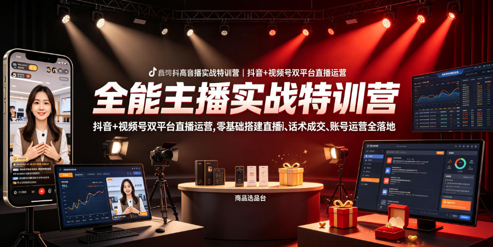 全能主播实战特训营｜抖音+视频号双平台直播运营，零基础搭建直播间、精准选品、话术成交、账号运营全落地-源创文化-无心创作