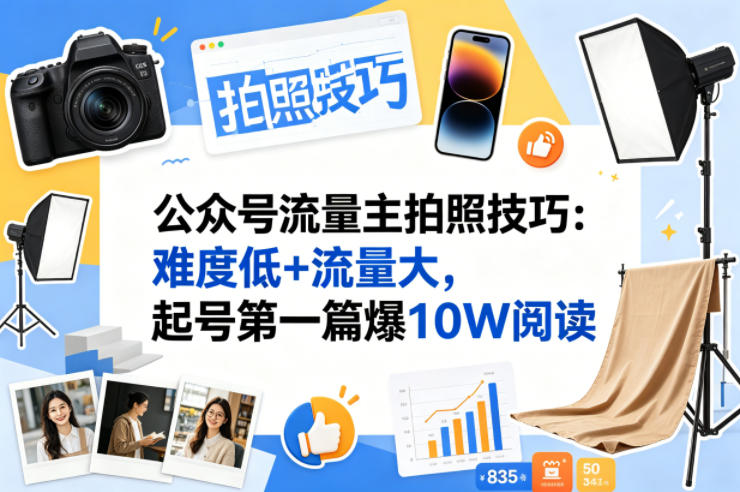 公众号流量主之拍照技巧赛道，难度低+流量大，起号第一篇就爆了10w阅读-源创文化-无心创作