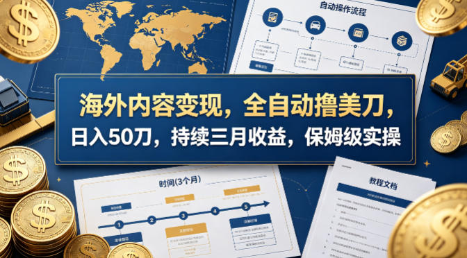 海外内容变现，全自动撸美刀，日入50刀，持续三月收益，保姆级实操【揭秘】-源创文化-无心创作