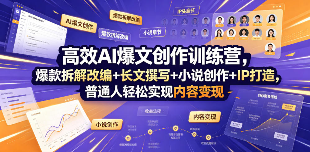 高效AI爆文创作训练营，爆款拆解改编+长文撰写+小说创作+IP打造，普通人轻松实现内容变现-源创文化-无心创作