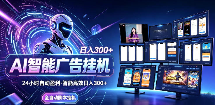 AI智能广告挂G项目，无需人工，单机稳定日入200+，可矩阵放大，24小时不间断刷广告賺收益【揭秘】-源创文化-无心创作