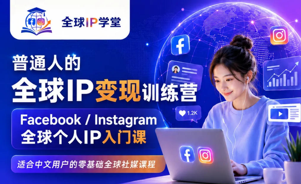 普通人的全球IP变现训练营,Facebook/Instagram全球个人IP入门课,零基础全球社媒课程-源创文化-无心创作