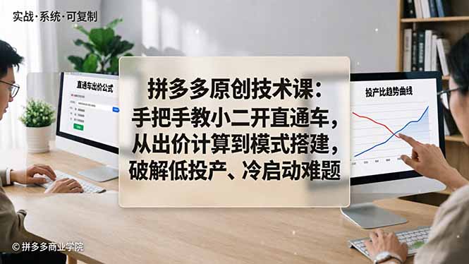 拼多多原创技术课：手把手教小二开直通车，从出价计算到模式搭建，破解低投产、冷启动难题-源创文化-无心创作