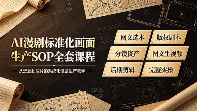 AI漫剧标准化画面生产SOP全套课程，网文选本版权剧本分镜资产全覆盖，图文生视频后期剪辑完整实操教学-源创文化-无心创作