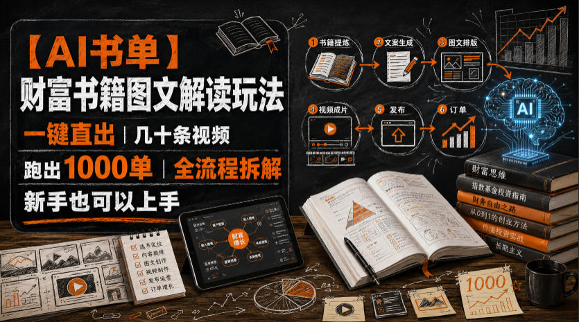 【AI书单】财富书籍图文解读玩法,一键直出,几十条视频,跑出1000单,全流程拆解,新手也可以上手-源创文化-无心创作