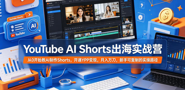 YouTube AI Shorts出海实战营，从0开始教AI制作Shorts，开通YPP变现，月入万刀，新手可复制的实操路径-源创文化-无心创作