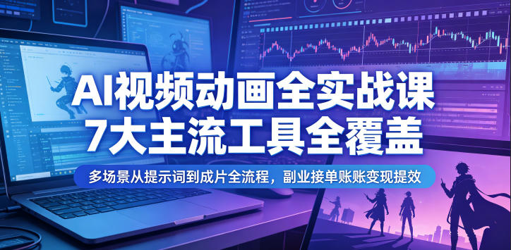 AI视频动画全实战课,7大主流工具全覆盖,多场景从提示词到成片全流程,副业接单账号变现提效-源创文化-无心创作