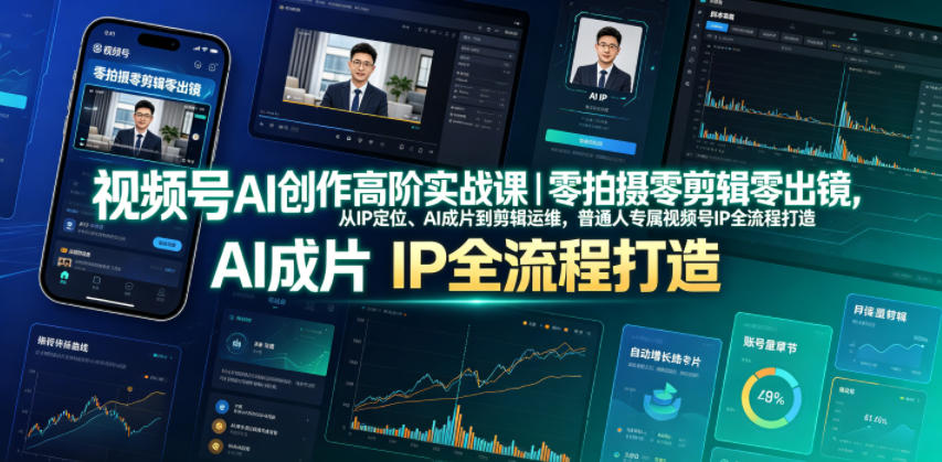 视频号AI创作高阶实战课｜零拍摄零剪辑零出镜，从IP定位、AI成片到剪辑运维，普通人专属视频号IP全流程打造-源创文化-无心创作