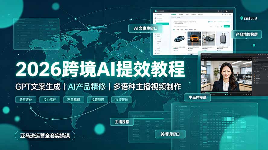 2026跨境AI提效教程·GPT文案生成｜AI产品精修｜多语种主播视频制作，亚马逊运营全套实操课-源创文化-无心创作