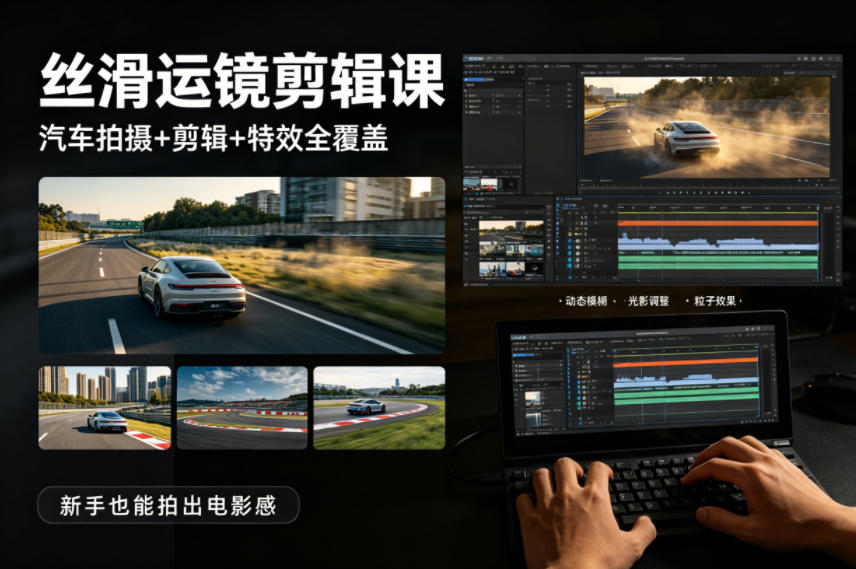 大叔丝滑运镜剪辑课，汽车拍摄+剪辑+特效全覆盖，新手也能拍出电影感-源创文化-无心创作