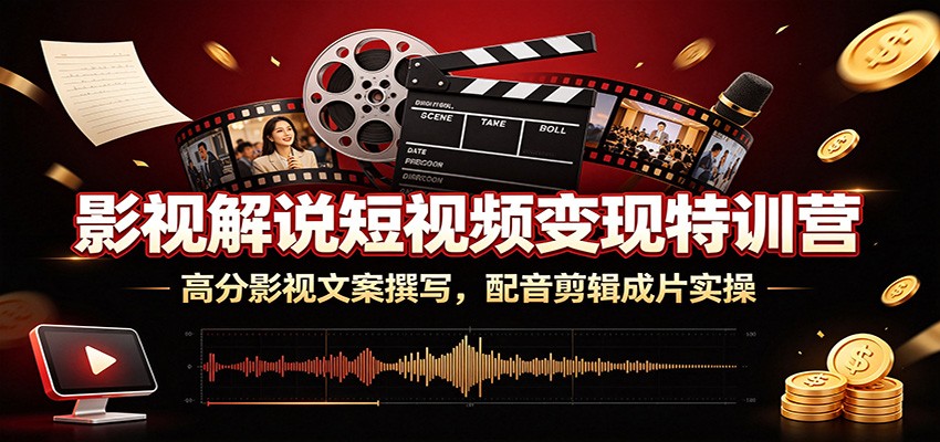 影视解说短视频变现特训营：高分影视文案撰写，配音剪辑成片实操-源创文化-无心创作