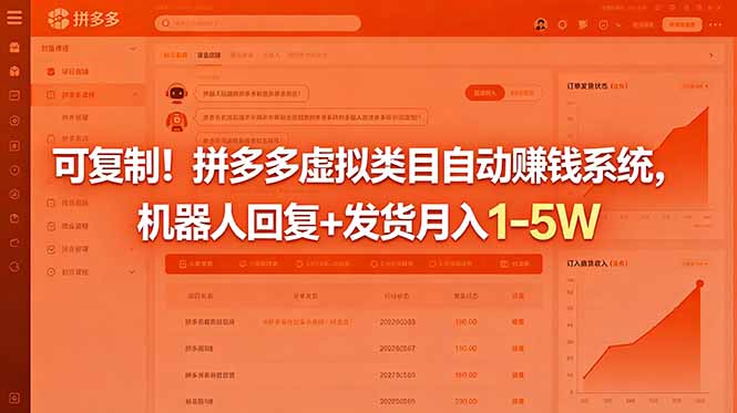 可复制！拼多多虚拟类目自动赚钱系统，机器人回复+发货月入 1-5W-源创文化-无心创作