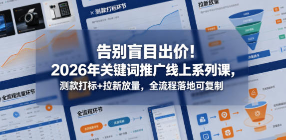 告别盲目出价！2026年关键词推广线上系列课，测款打标+拉新放量，全流程落地可复制-源创文化-无心创作