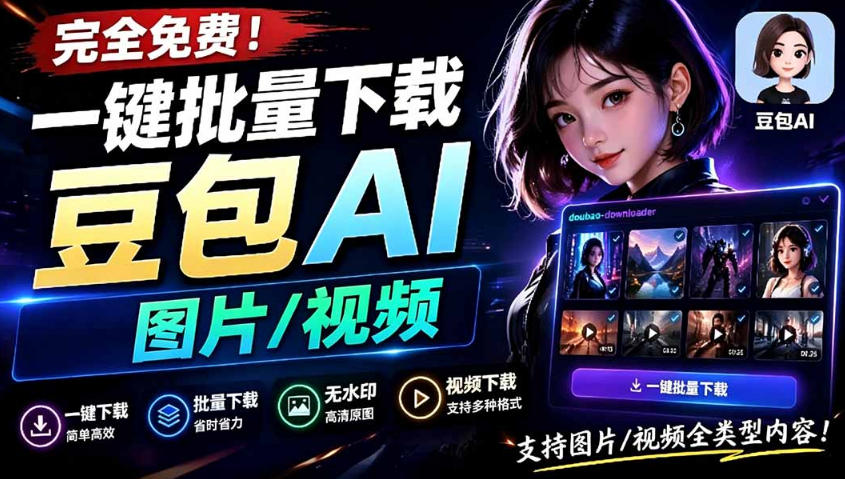 Github最新发布！一键批量下载豆包AI无水印图片/视频，简单易用，自动解析提示词-源创文化-无心创作