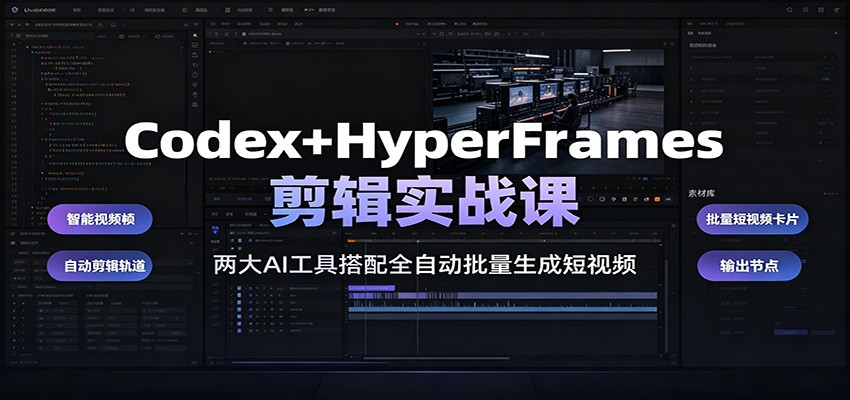 Codex+HyperFrames剪辑实战课：两大AI工具搭配全自动批量生成短视频-源创文化-无心创作