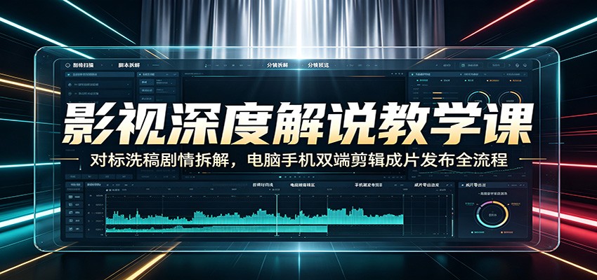 影视深度解说教学课：对标洗稿剧情拆解，电脑手机双端剪辑成片发布全流程-源创文化-无心创作