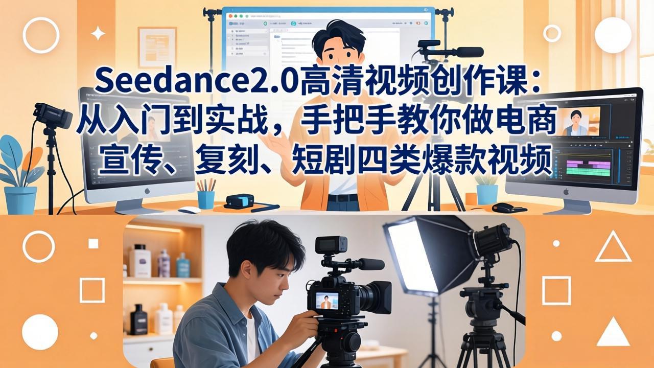 Seedance2.0高清视频创作课：从入门到实战，手把手教你做电商、宣传、复刻、短剧四类爆款视频-源创文化-无心创作