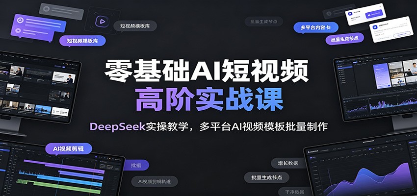 零基础AI短视频高阶实战课：DeepSeek实操教学，多平台AI视频模板批量制作-源创文化-无心创作
