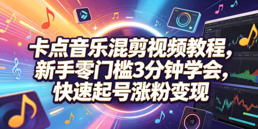 卡点音乐混剪视频教程，新手零门槛3分钟学会，快速起号涨粉变现-源创文化-无心创作