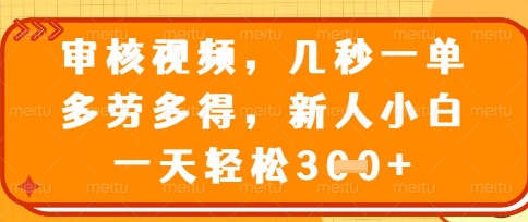 最新审核视频，几秒一单，多劳多得，新人小白一天轻松3张【揭秘】-源创文化-无心创作