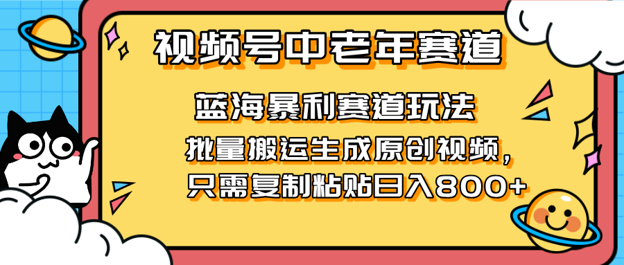 （14314期）2025视频号中老年短视频蓝海暴利风口！复制粘贴搬运视频单日赚800+，无...-源创文化-无心创作