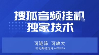 【搜狐音频挂G】独家技术，可矩阵可放大，红利期稳定月入8k【揭秘】-源创文化-无心创作